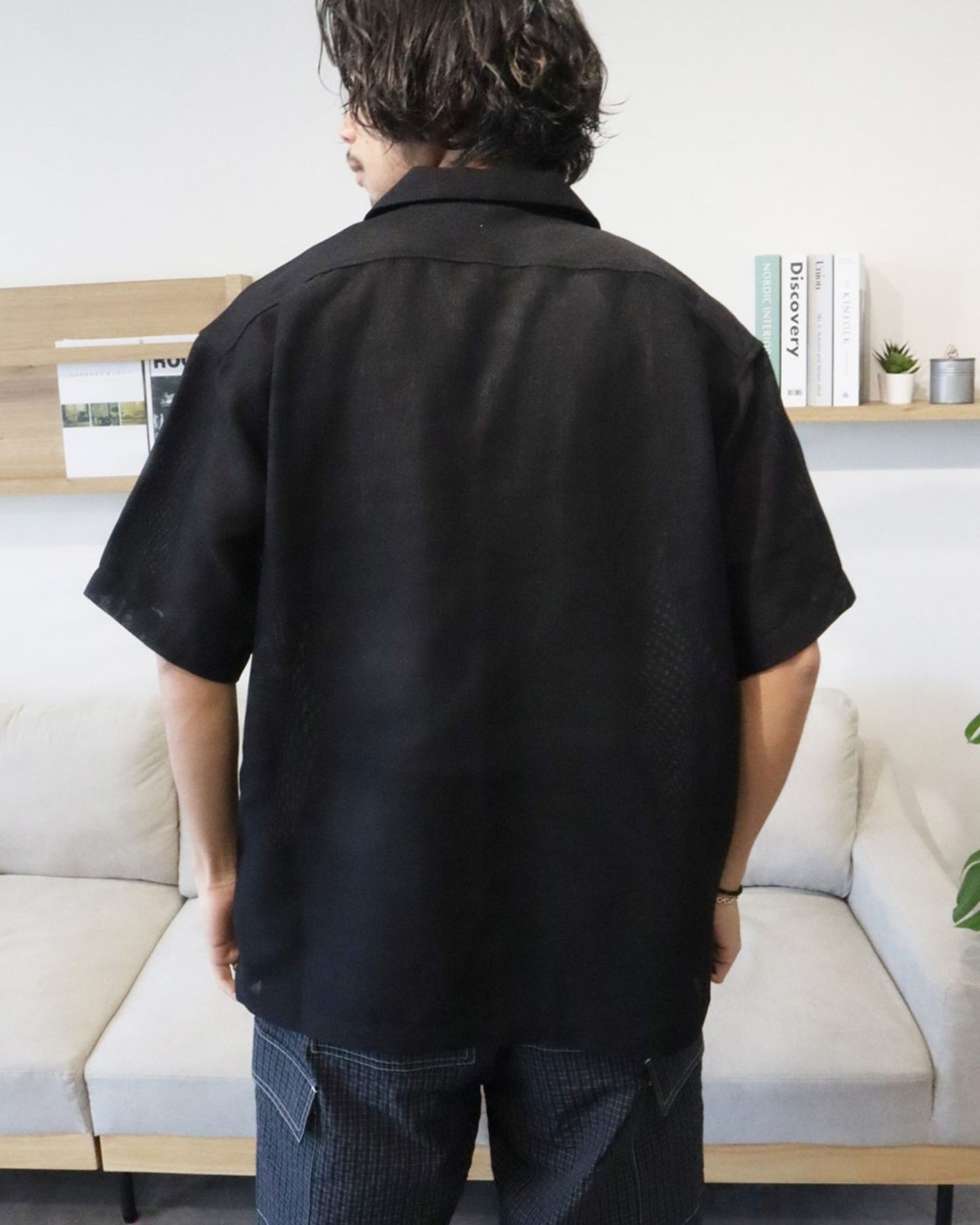 【ドライタッチ】メッシュ素材　開襟シャツ　