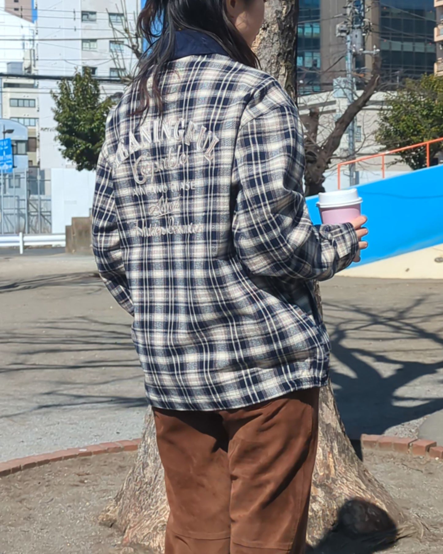 襟コーデュロイ　チェック柄ジャケット