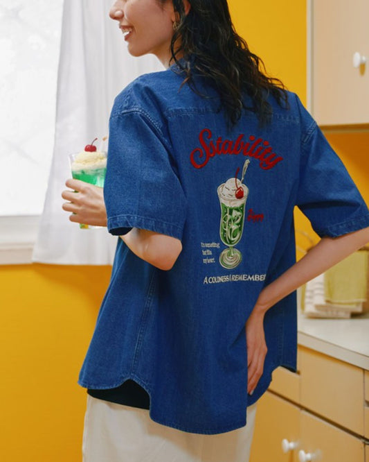 クリームソーダ刺繍デニムシャツ　