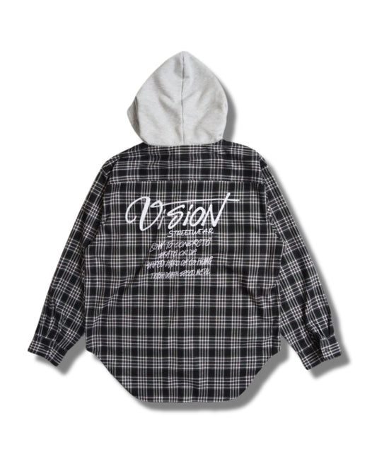 Hoodie Check Shirt / 90s ストリートフードチェックシャツ