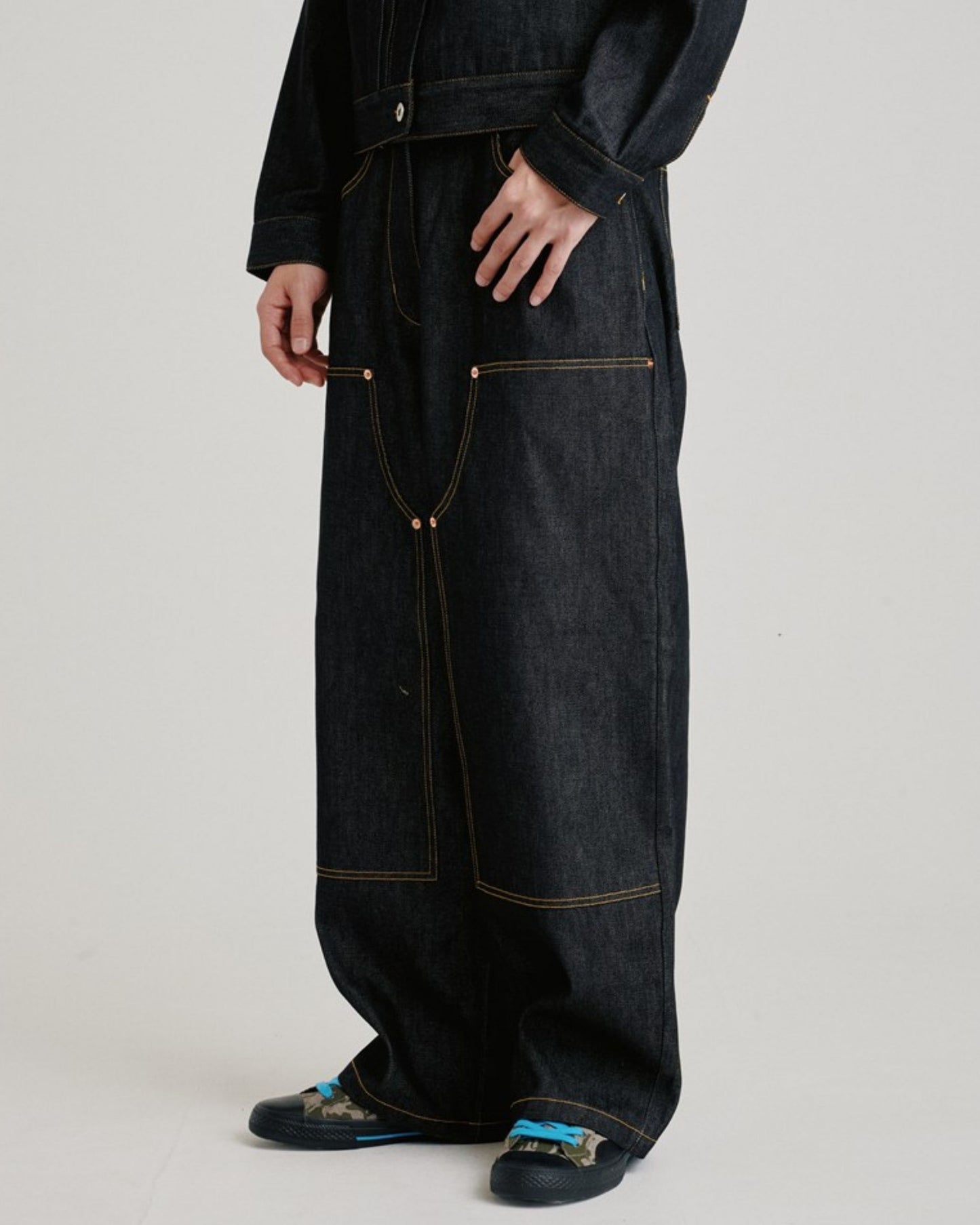 Rigid Double Knee Pants / Vステッチリジットデニムパンツ