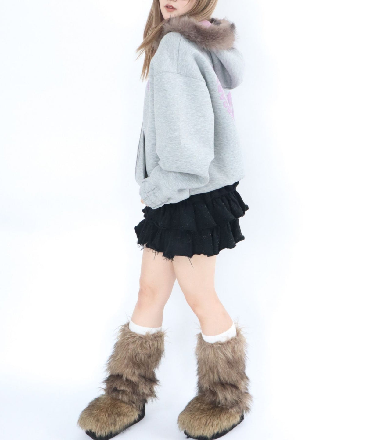 Ponch fur hood zip hoodie / ポンチファーフードZIPパーカー