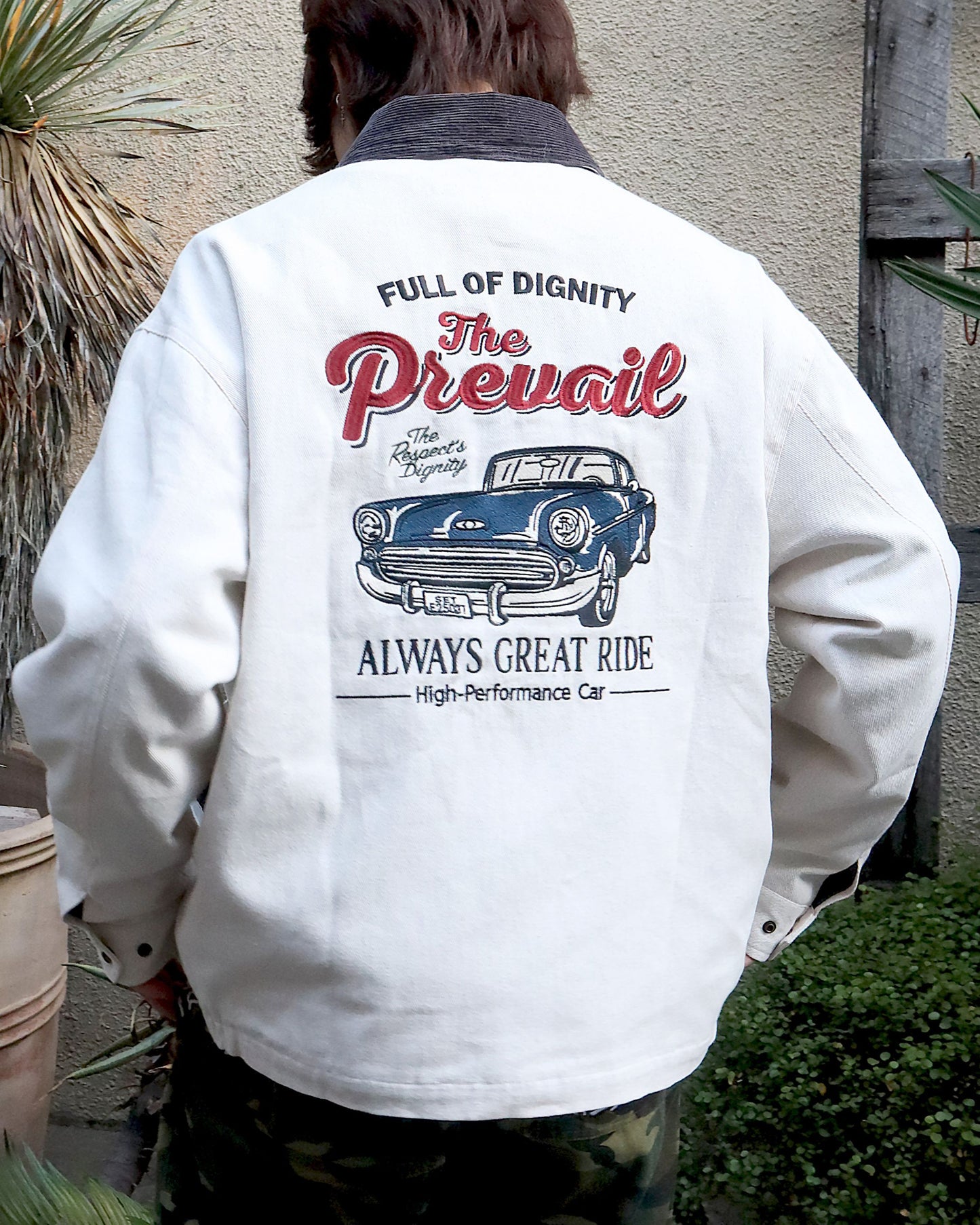 襟コーデュロイ　クラシックカー刺繍ジャケット