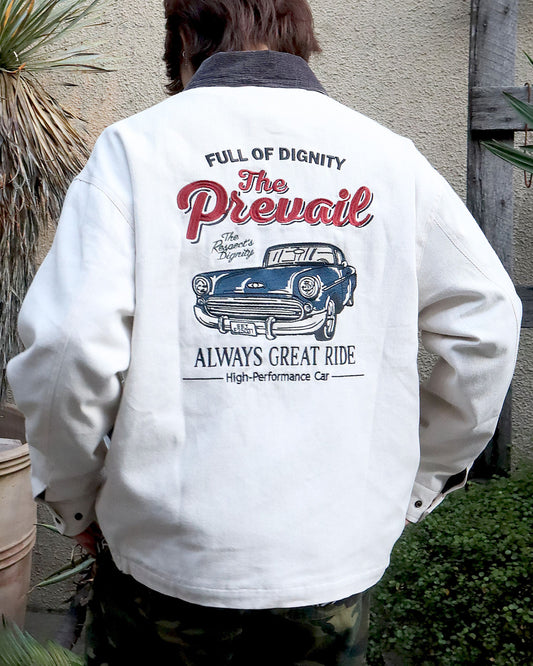 襟コーデュロイ　クラシックカー刺繍ジャケット