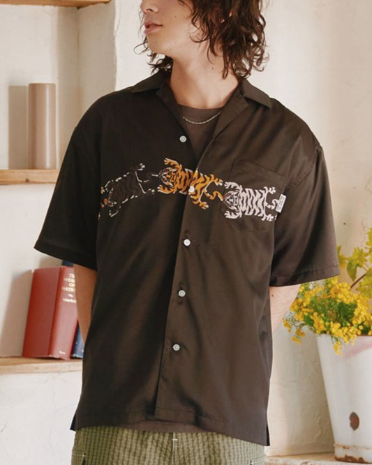 パネルプリント開襟シャツ　タイガー柄