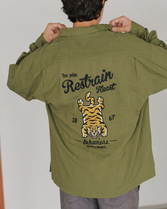 リネンライクシャツ　タイガー柄