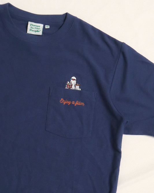 【涼感】梨地ポケット刺繍T　映画オバケ柄