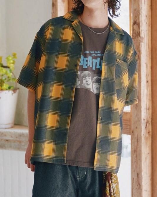 メッシュ素材　開襟シャツ　