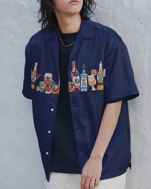 パネルプリント開襟シャツ　アルコール柄