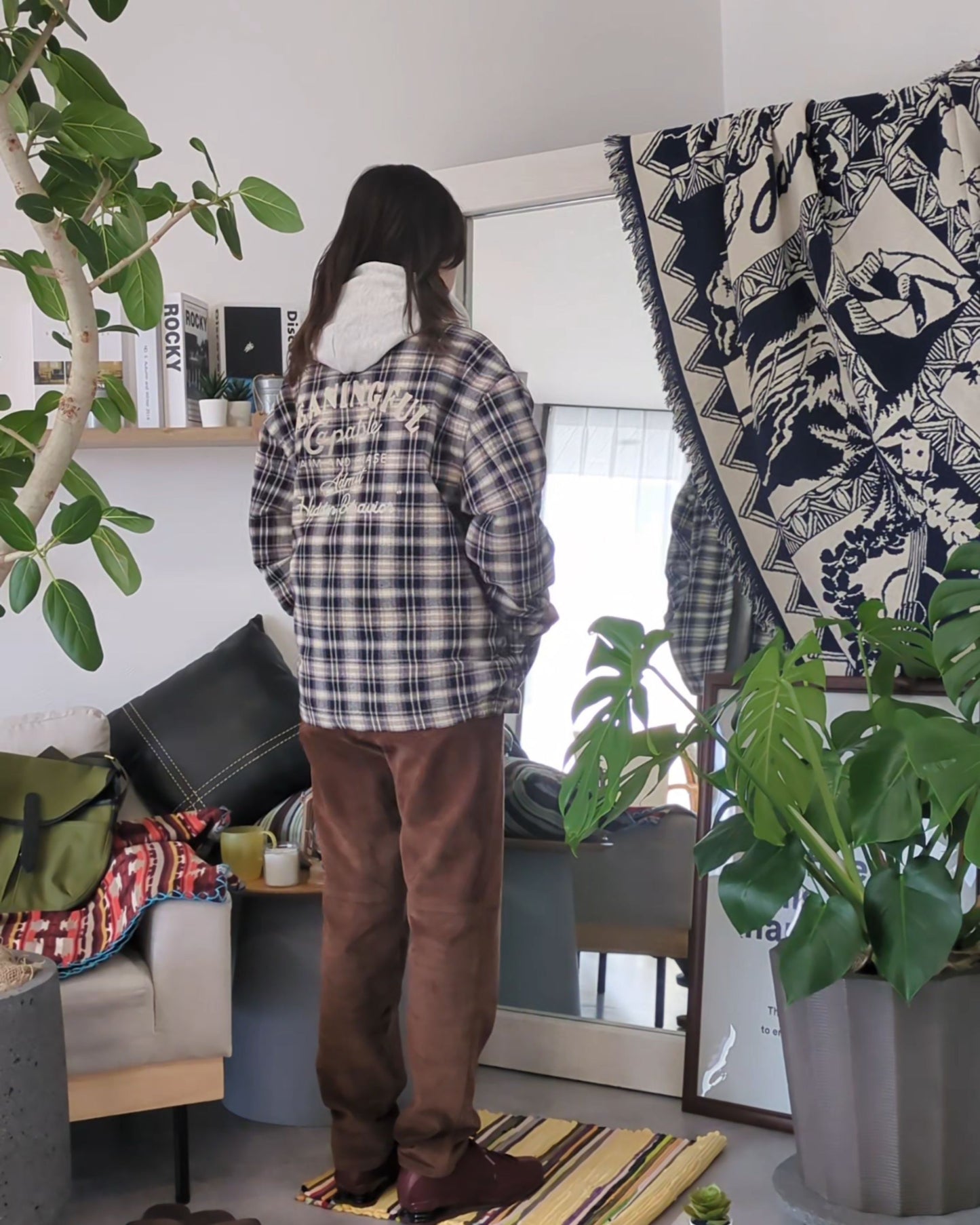 襟コーデュロイ　チェック柄ジャケット