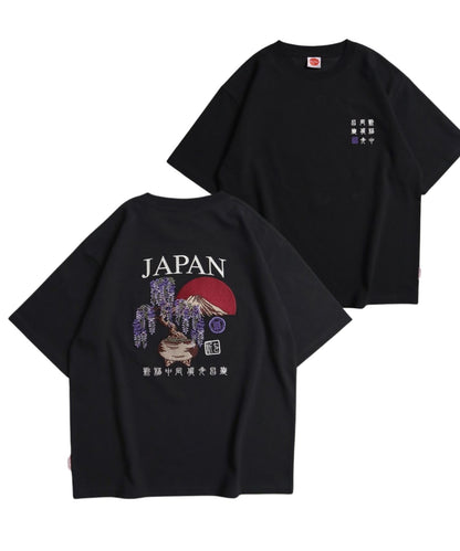 【Japan Series】WISTERIA-BONSAI Tee / 藤の花盆栽  刺繍Tシャツ