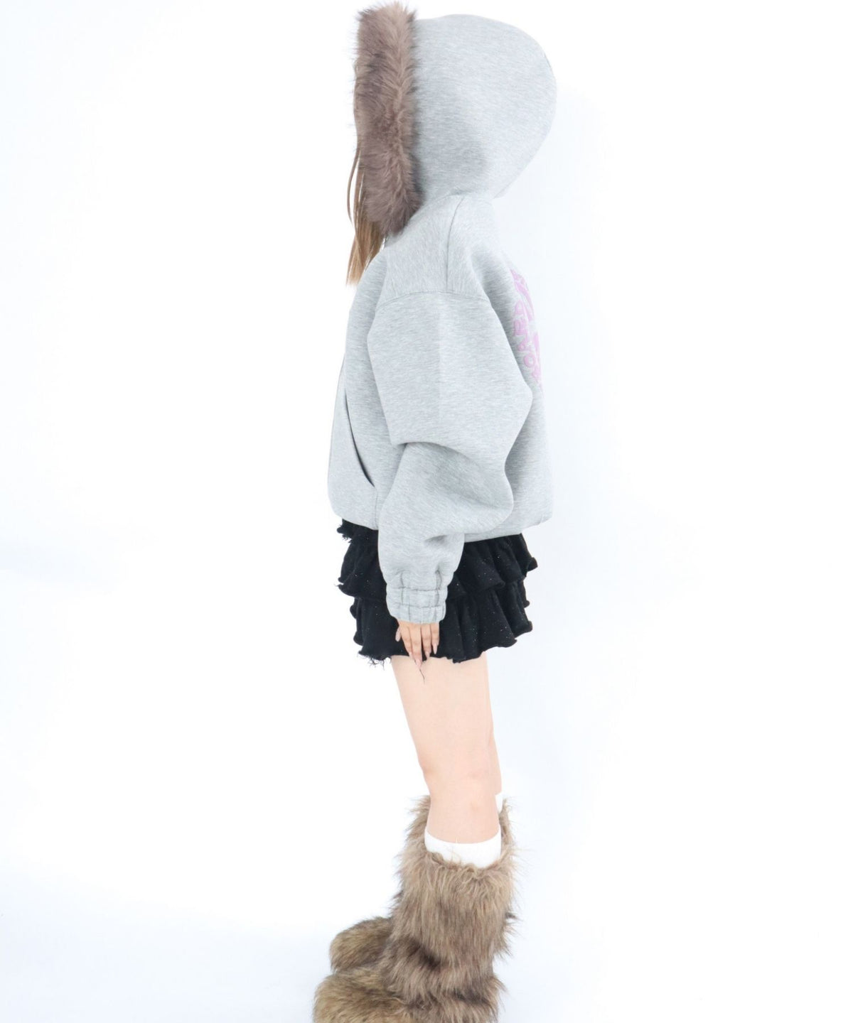 Ponch fur hood zip hoodie / ポンチファーフードZIPパーカー