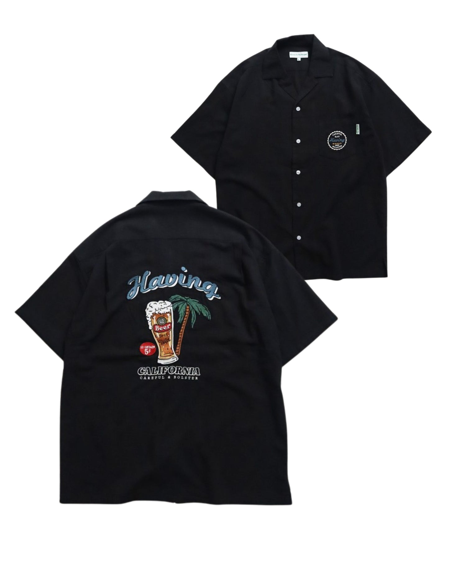 リネンライクシャツ　ビール柄