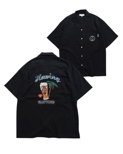 リネンライクシャツ　ビール柄