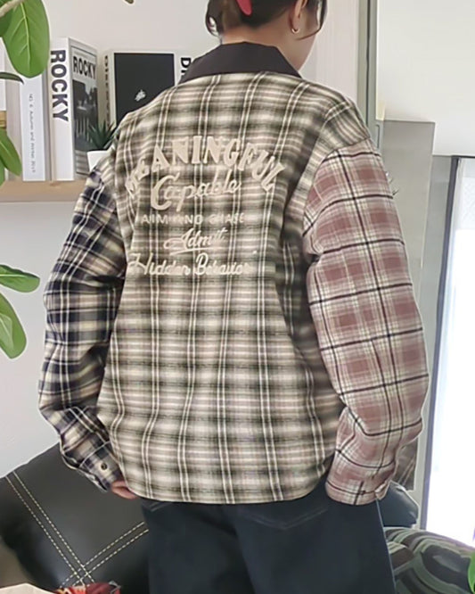 襟コーデュロイ　チェック柄ジャケット