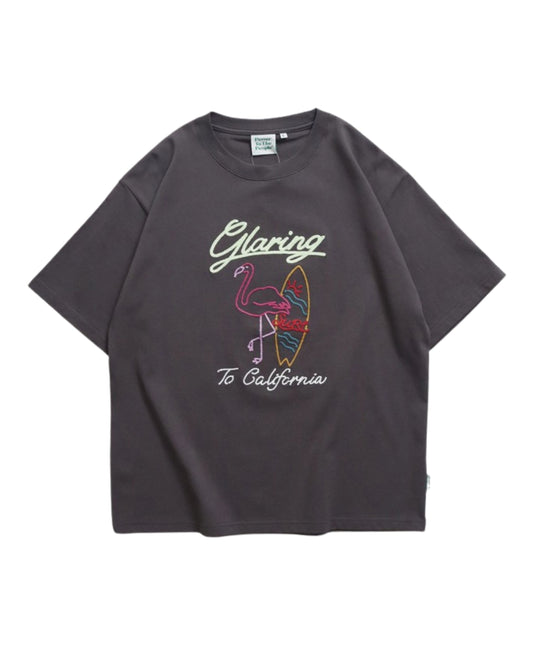 フラミンゴ ネオン刺繍T