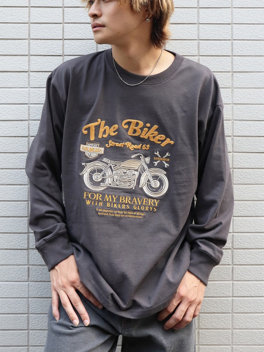 バイク刺繍ロンTee