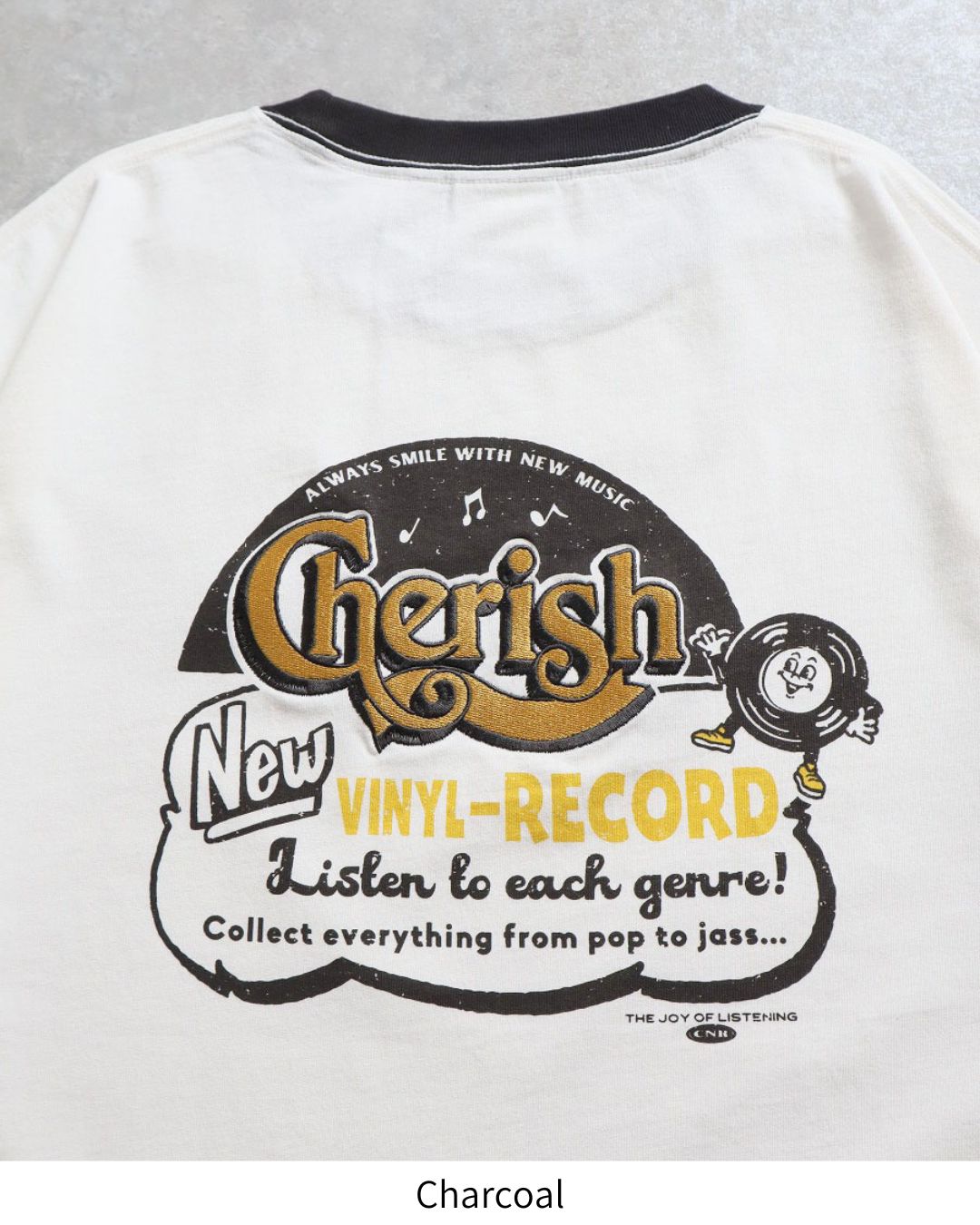 レコード　刺繍リンガーTシャツ