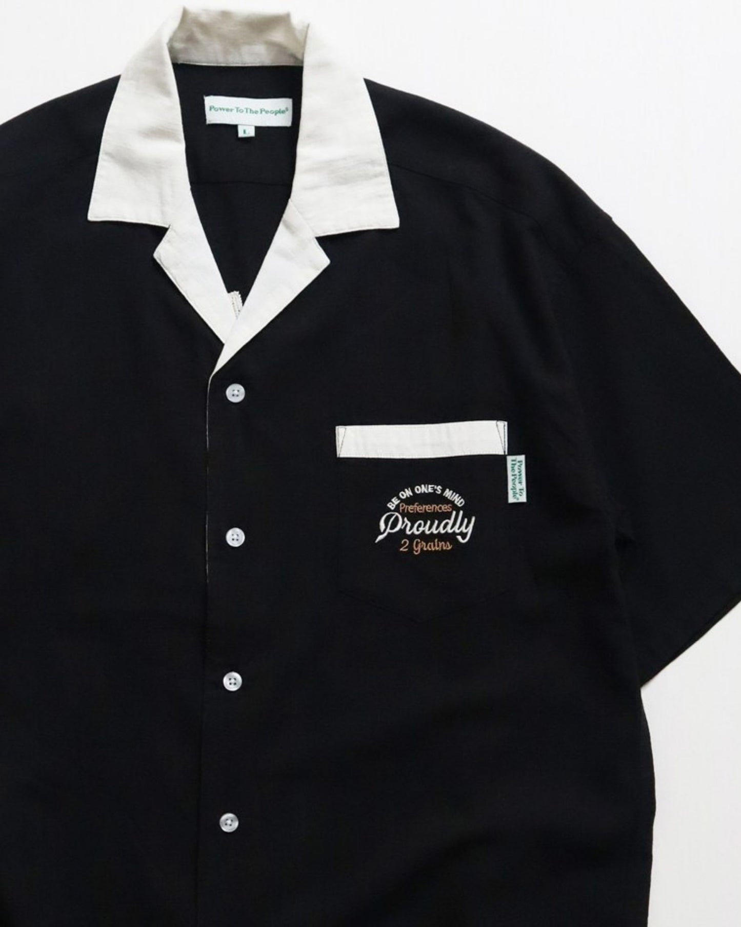 リネンライク　ボーリングシャツ　チェリー柄