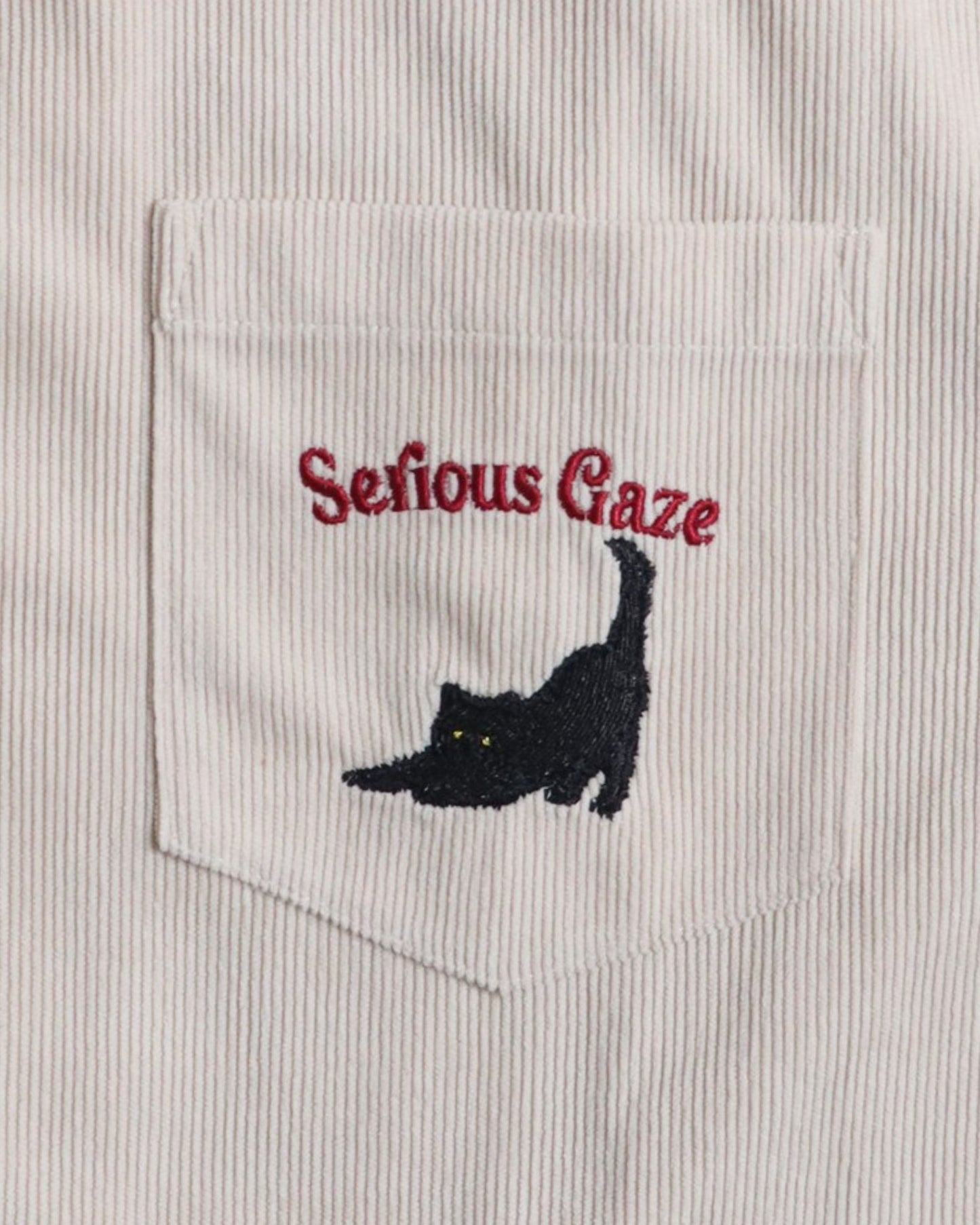 ネコ刺繍　コーデュロイシャツ