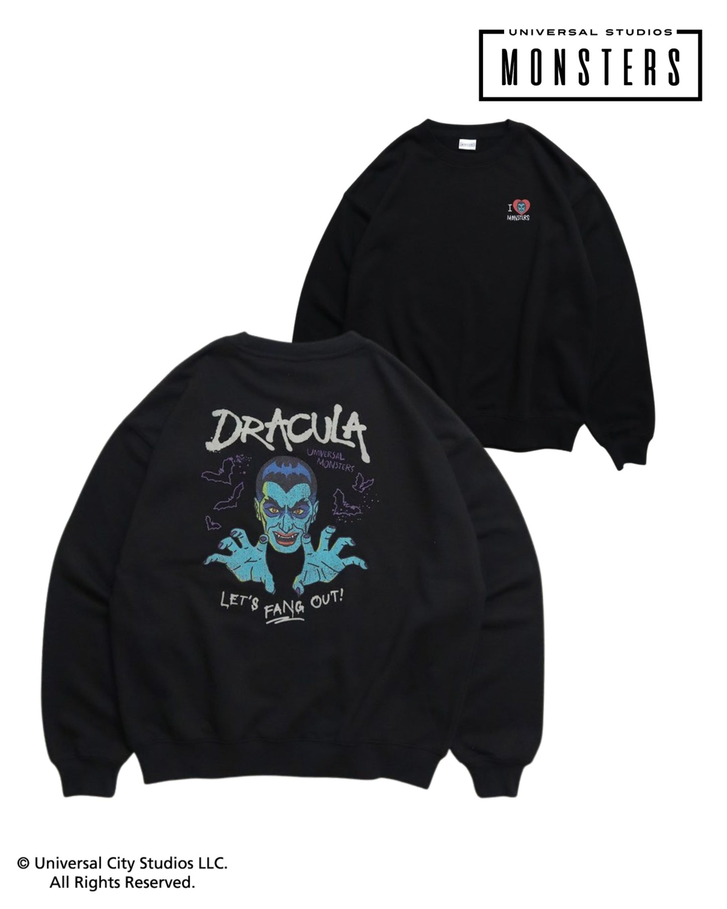 【UNIVERSAL MONSTERS】イラストプリントスウェット　ドラキュラ柄