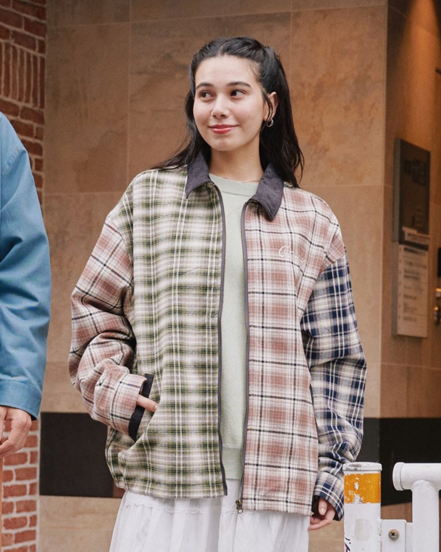 襟コーデュロイ　チェック柄ジャケット