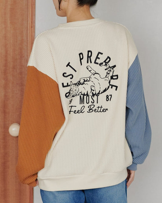 ヘビーウェイトワッフルT　ネコ柄