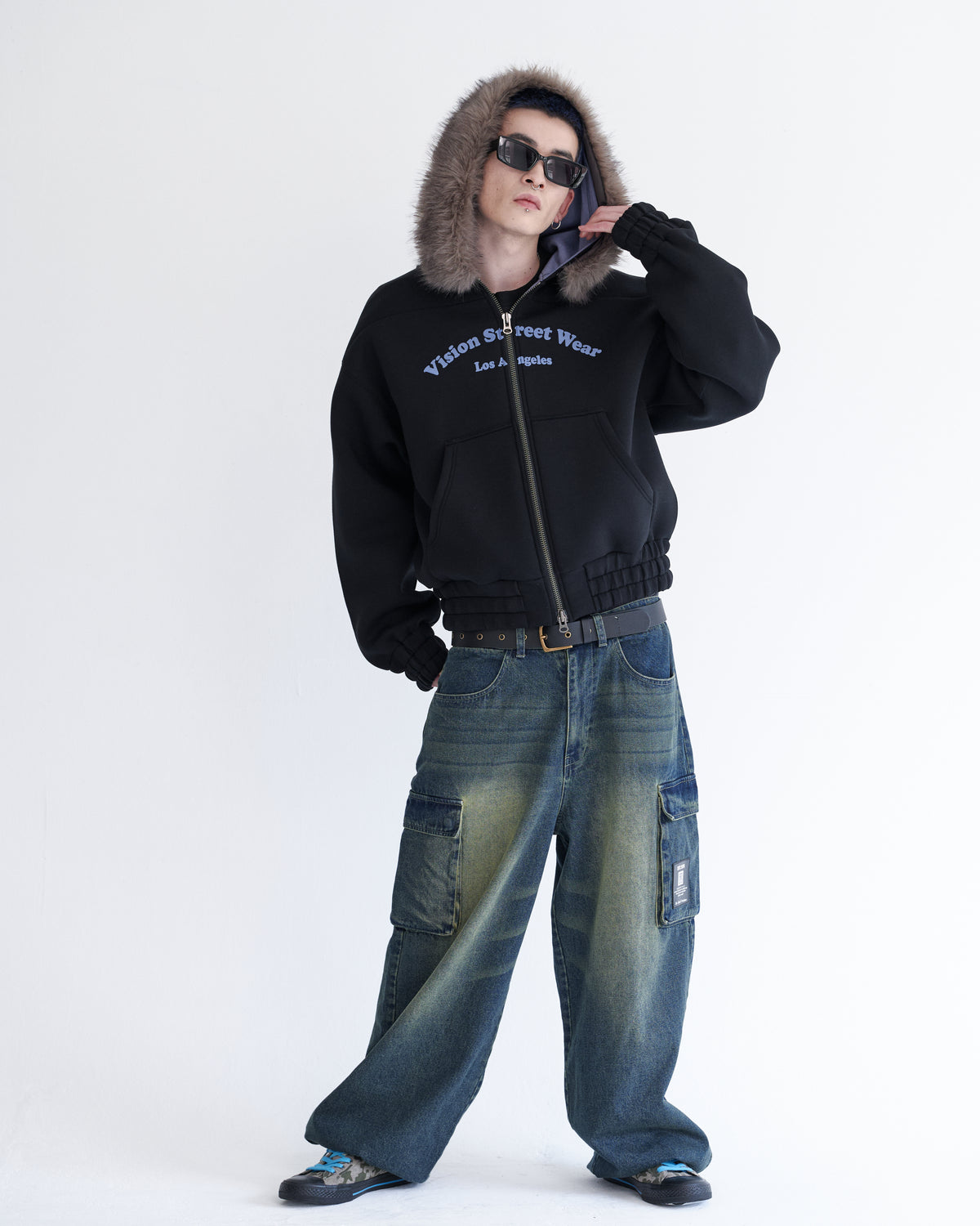 Ponch fur hood zip hoodie / ポンチファーフードZIPパーカー