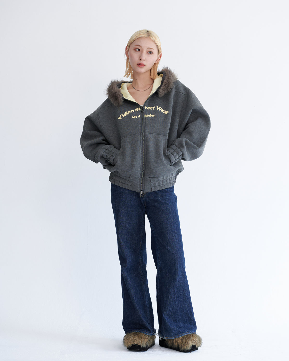 Ponch fur hood zip hoodie / ポンチファーフードZIPパーカー