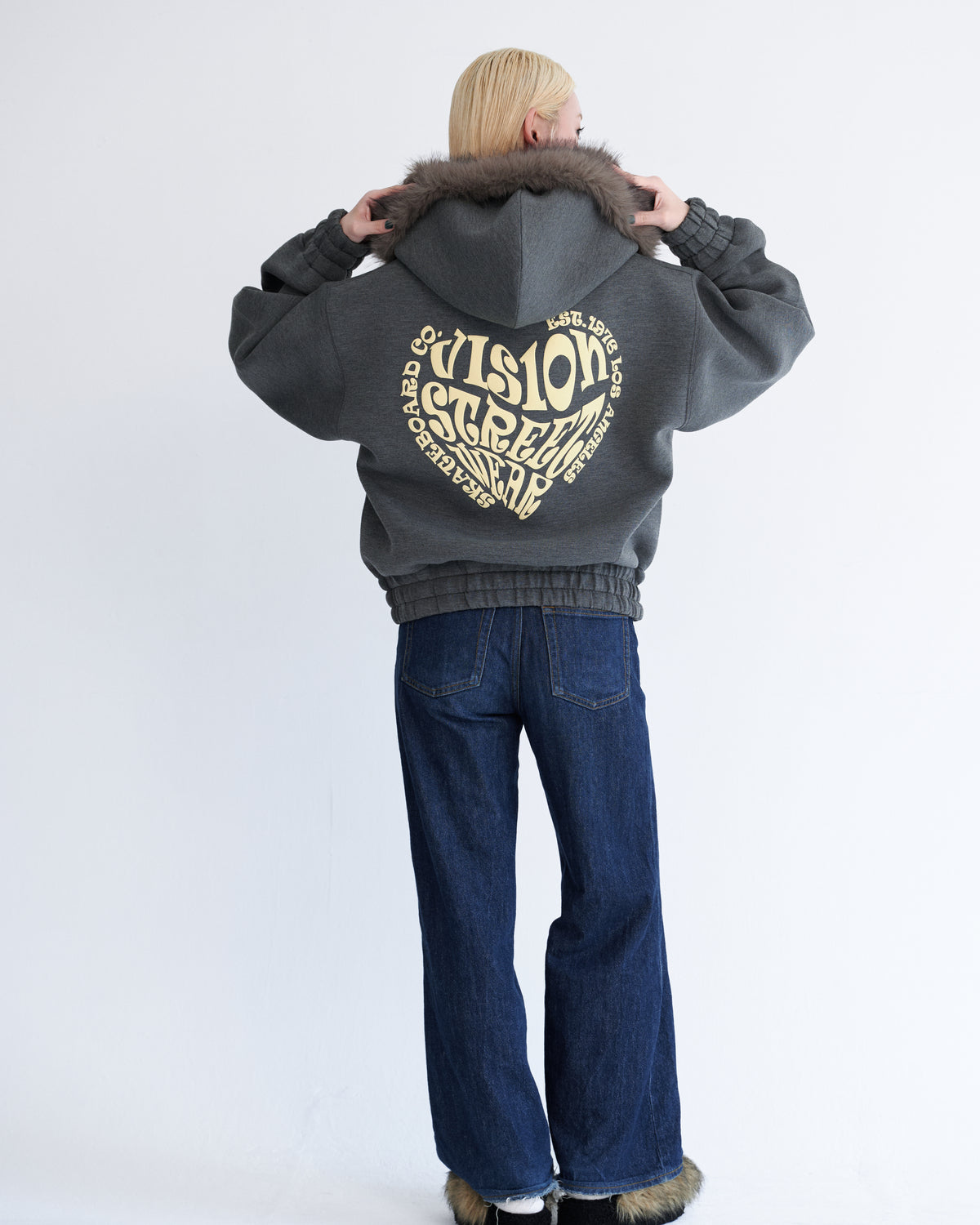 Ponch fur hood zip hoodie / ポンチファーフードZIPパーカー