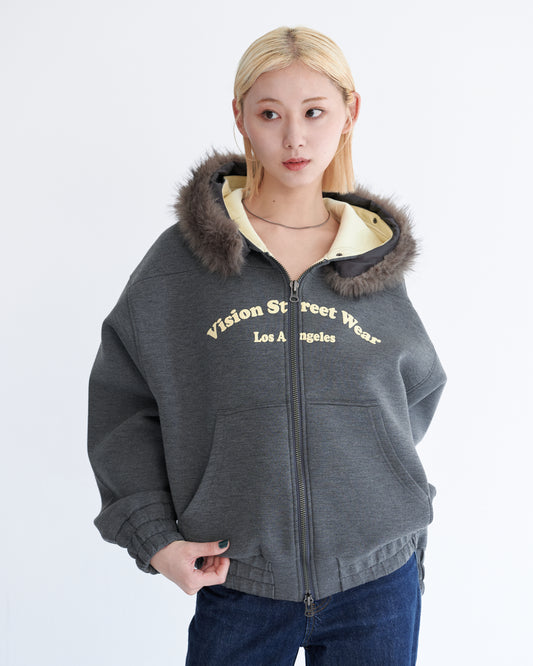 Ponch fur hood zip hoodie / ポンチファーフードZIPパーカー