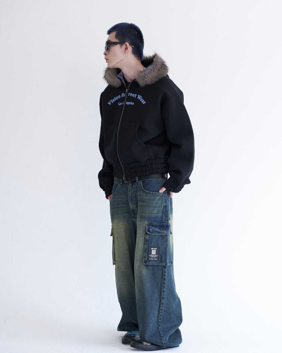 Ponch fur hood zip hoodie / ポンチファーフードZIPパーカー
