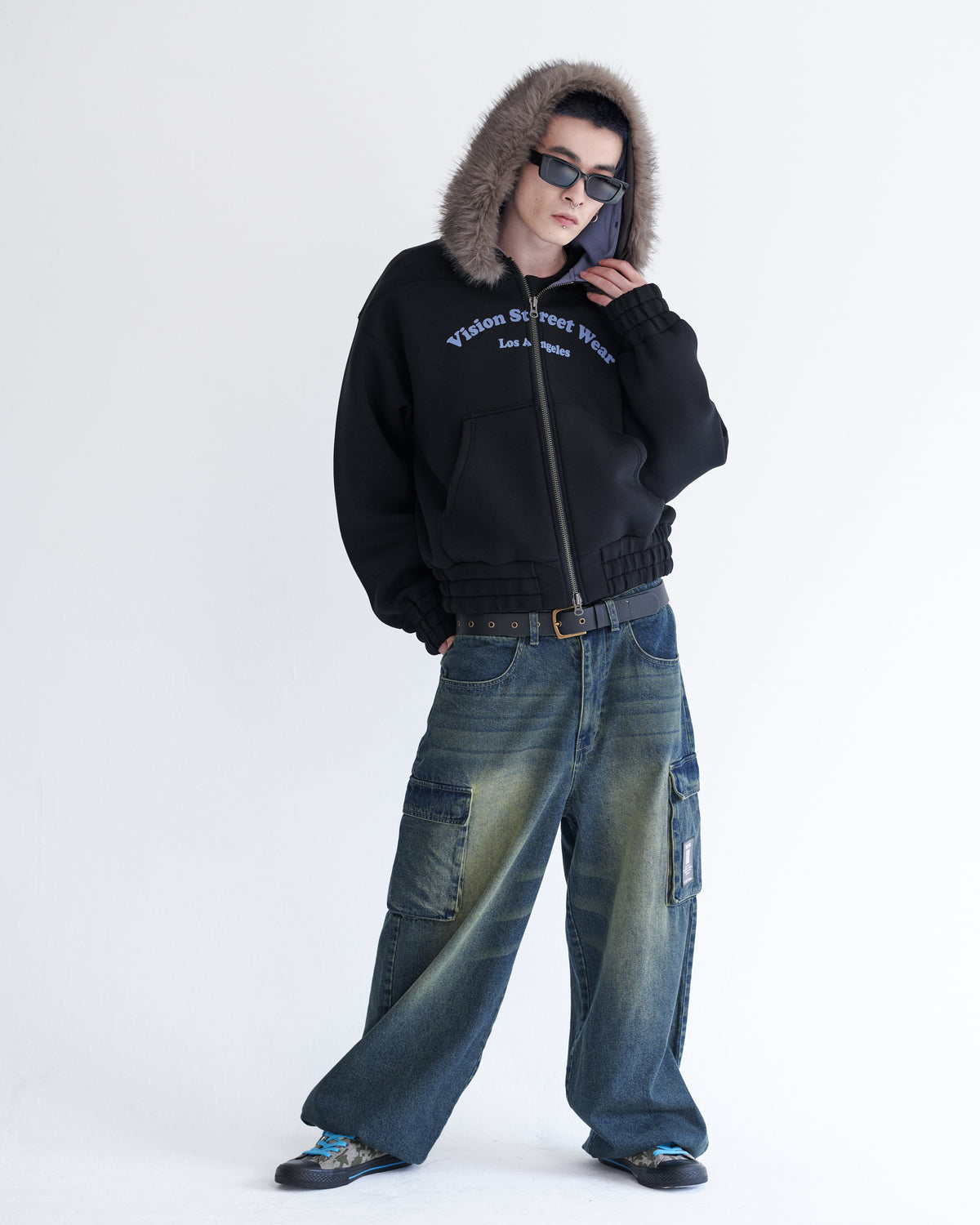 Ponch fur hood zip hoodie / ポンチファーフードZIPパーカー