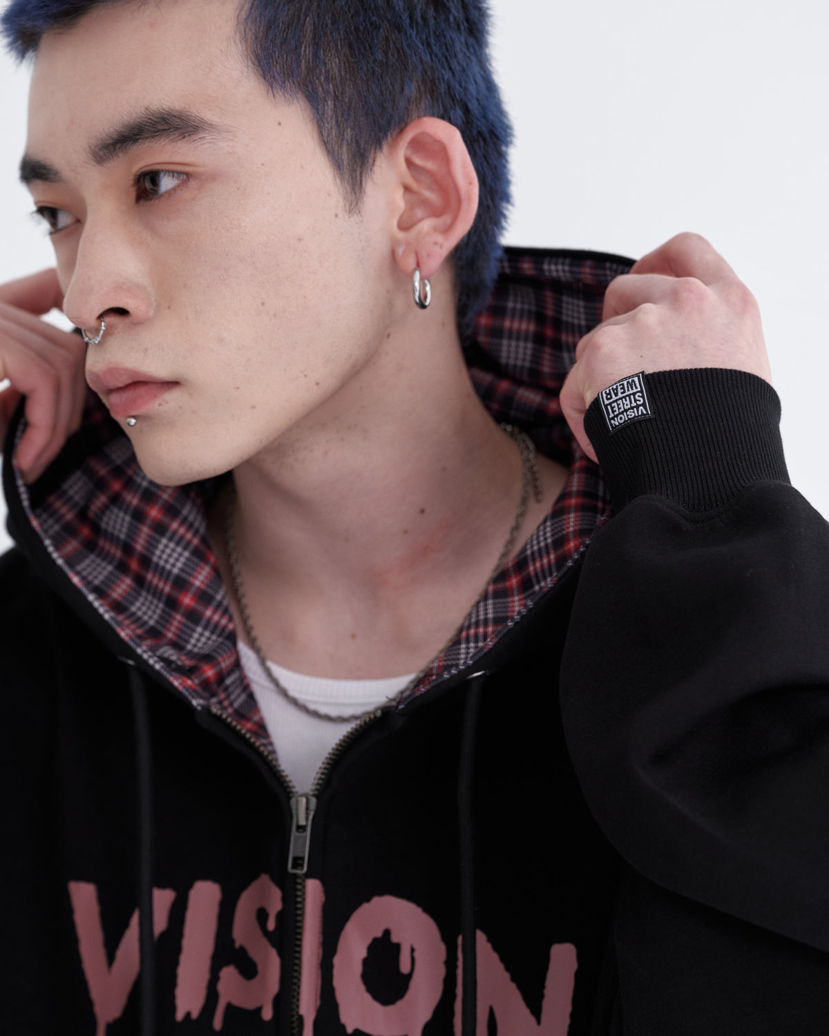 Ghost check hood ZIPPK / ゴーストチェックフードパーカー