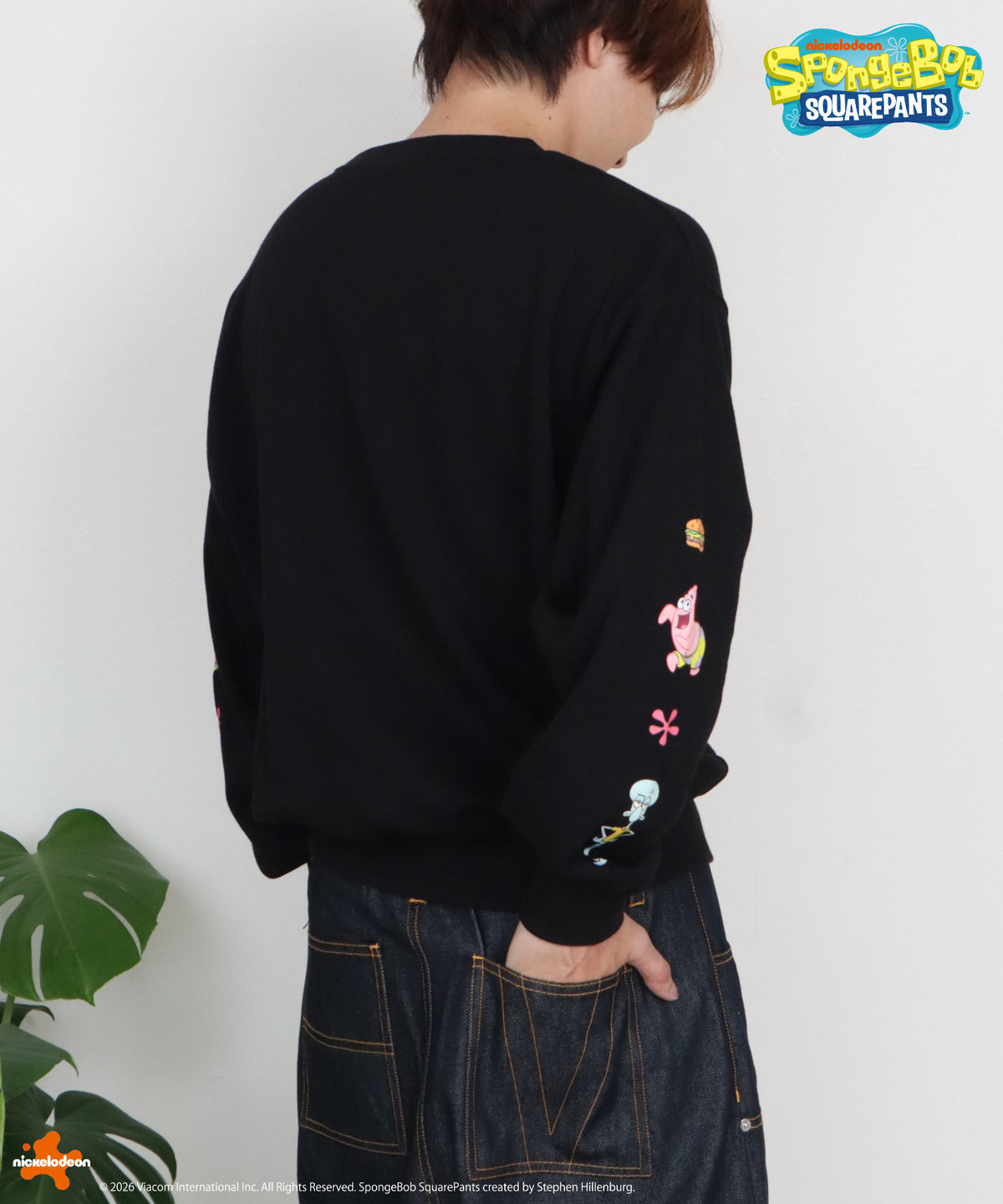 【スポンジ・ボブ】サガラ刺繍　袖プリントスウェット