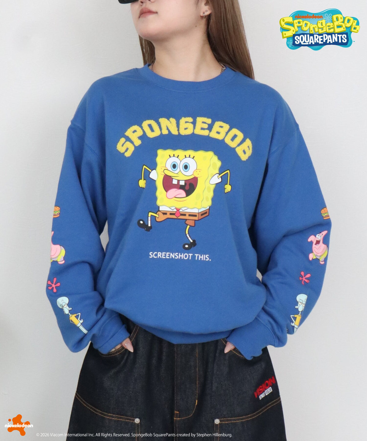 【スポンジ・ボブ】サガラ刺繍　袖プリントスウェット