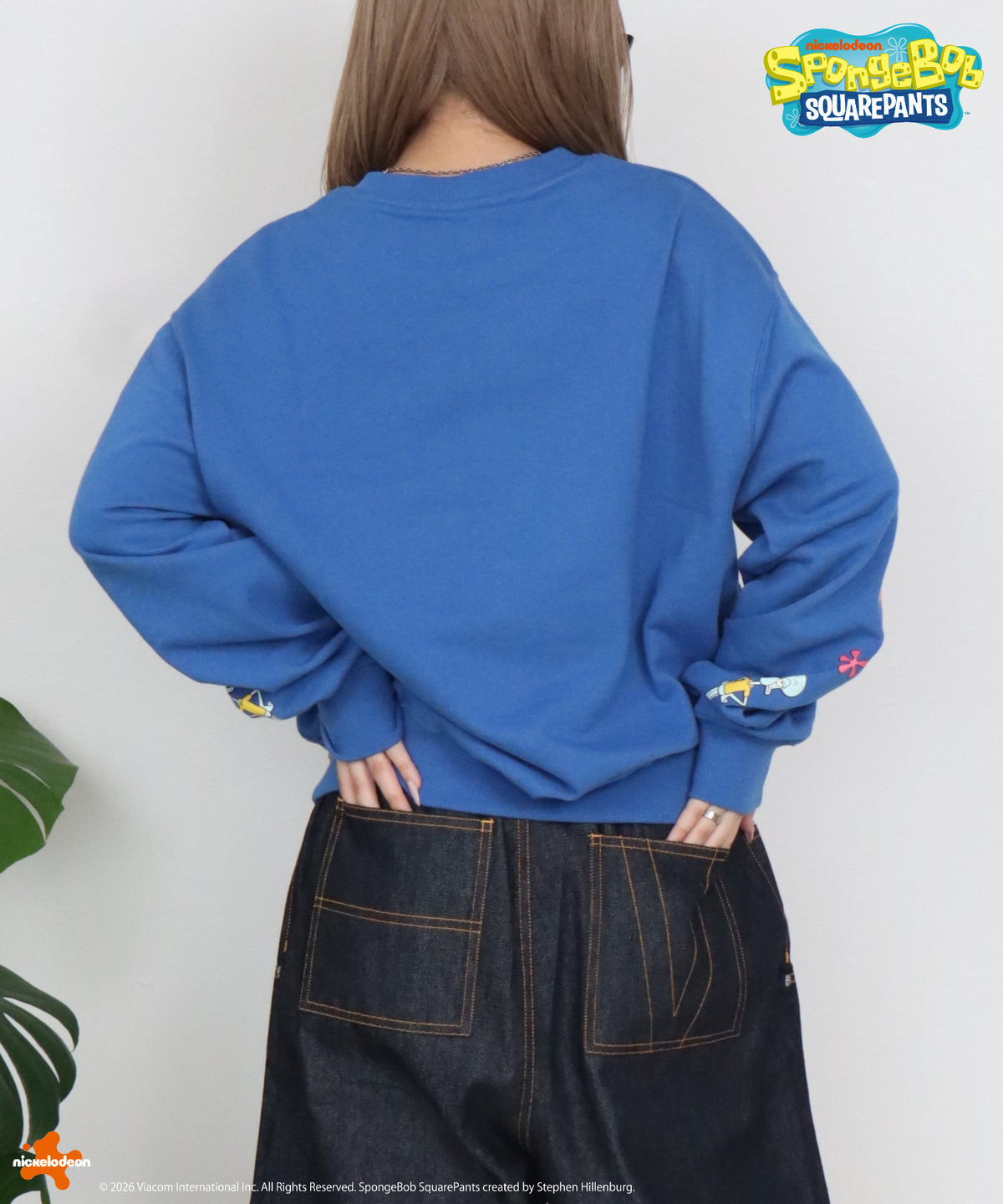 【スポンジ・ボブ】サガラ刺繍　袖プリントスウェット