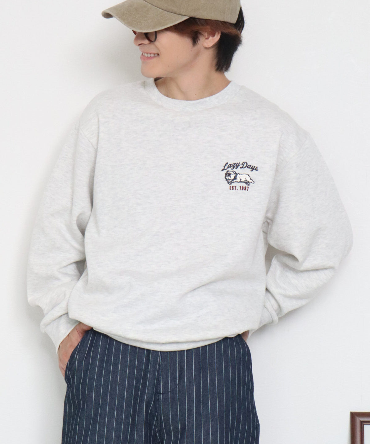【裏起毛】ブルドッグ刺繍スウェット