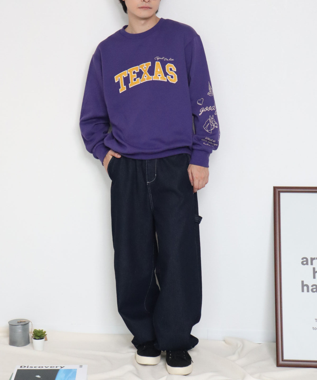 【裏起毛】袖刺繍カレッジロゴスウェット