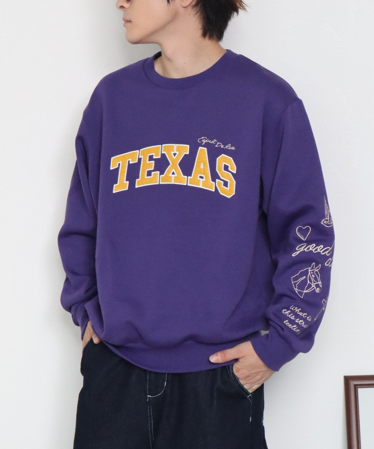 【裏起毛】袖刺繍カレッジロゴスウェット