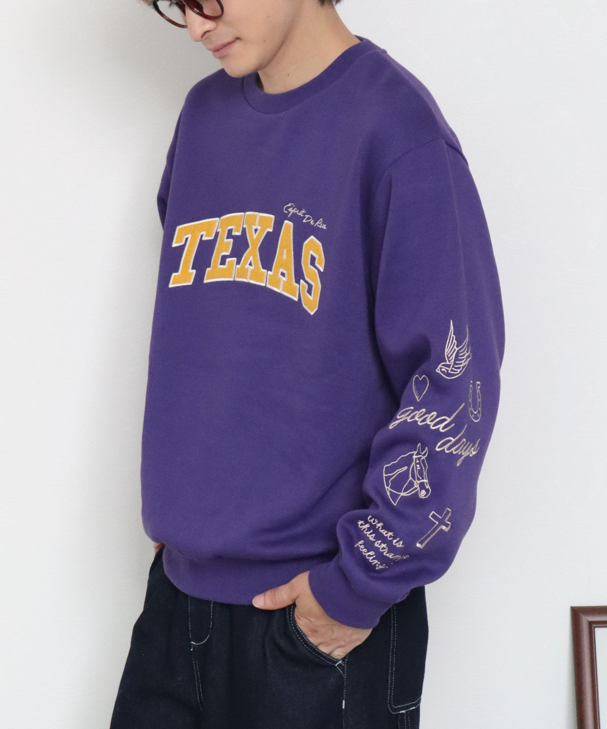 【裏起毛】袖刺繍カレッジロゴスウェット