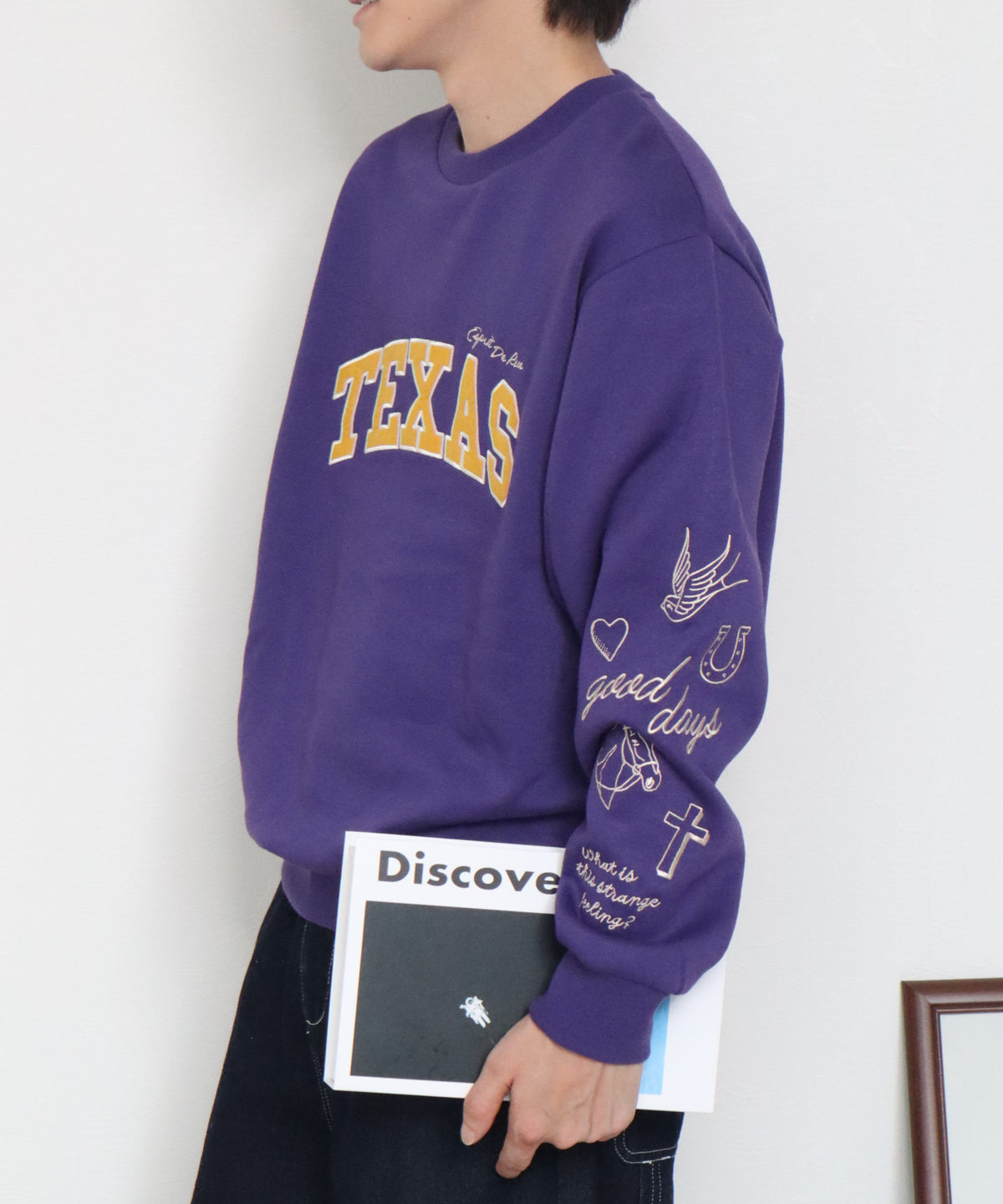 【裏起毛】袖刺繍カレッジロゴスウェット