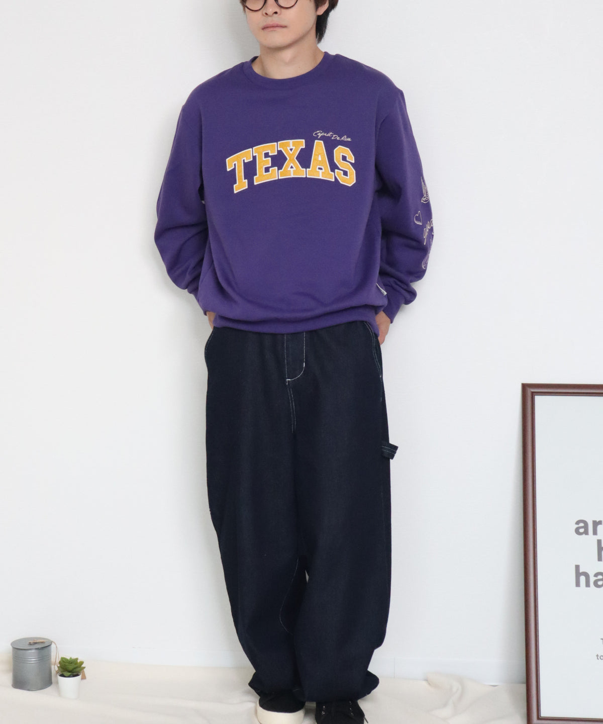 【裏起毛】袖刺繍カレッジロゴスウェット