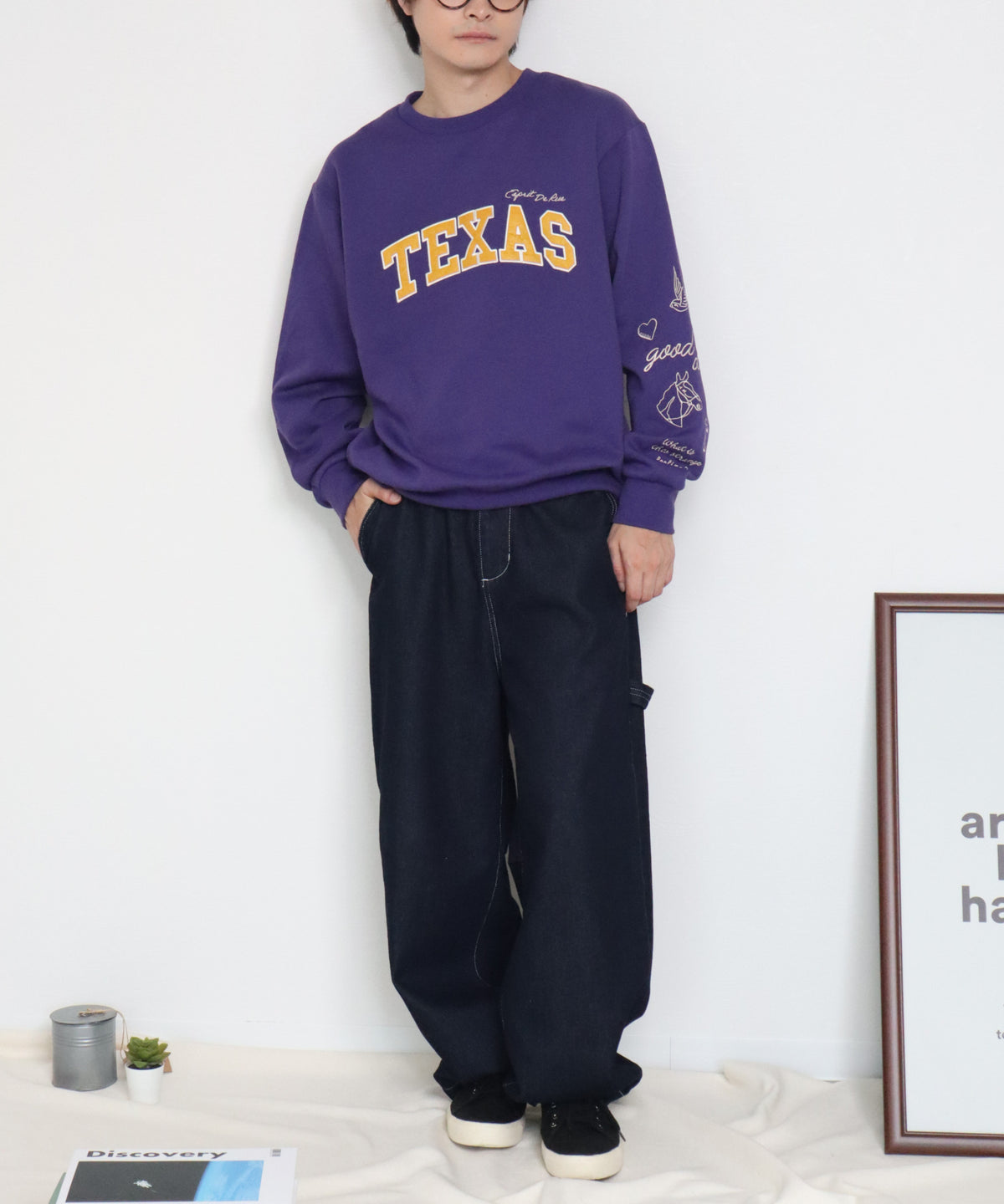 【裏起毛】袖刺繍カレッジロゴスウェット