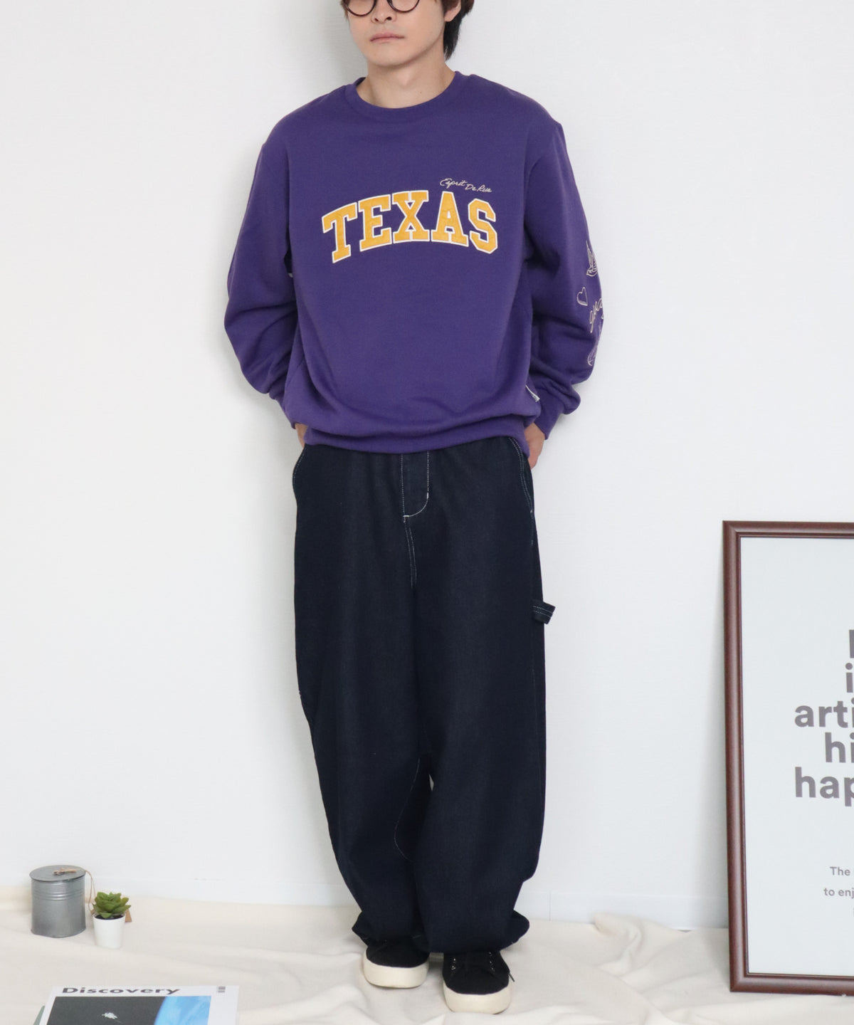 【裏起毛】袖刺繍カレッジロゴスウェット