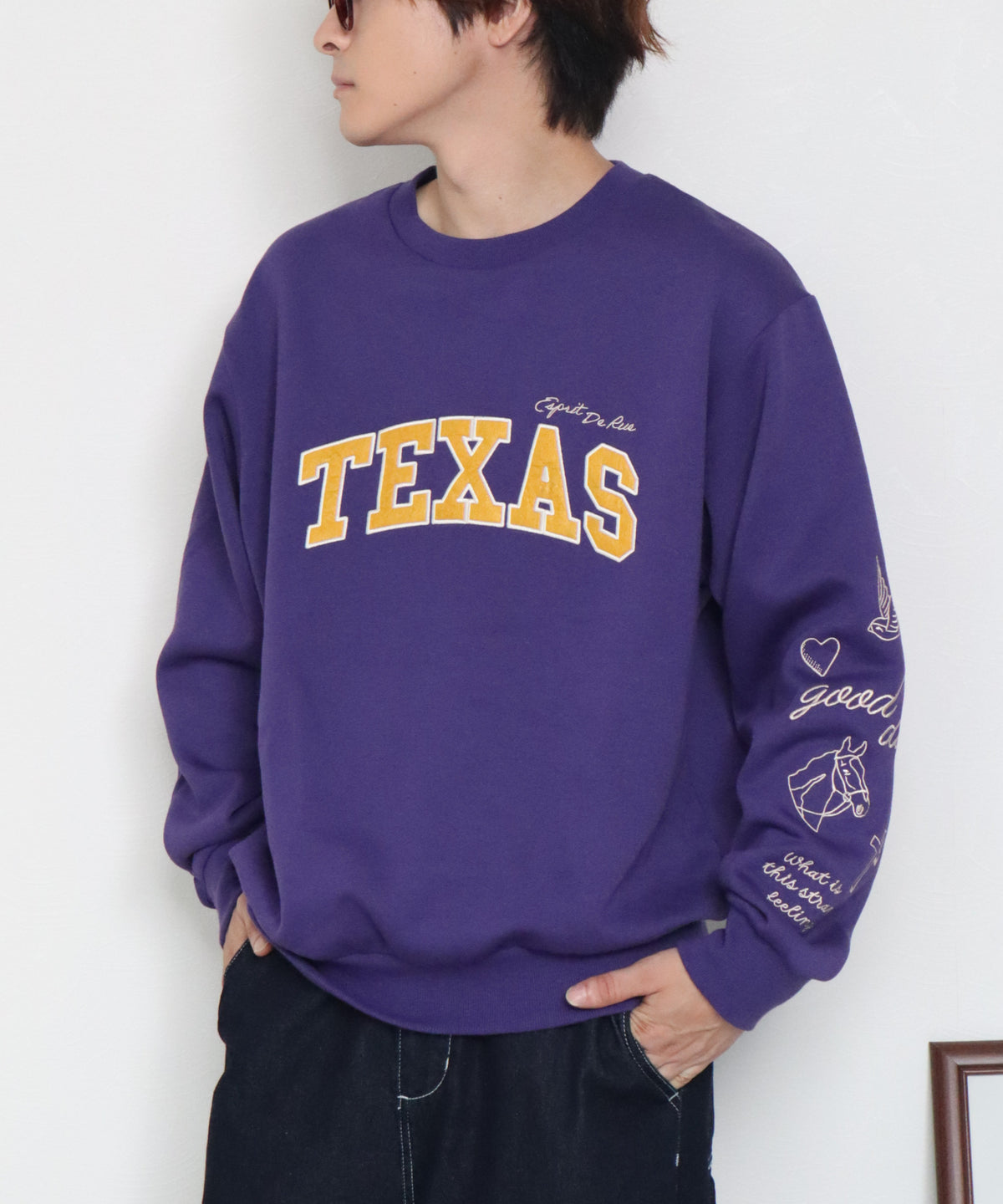 【裏起毛】袖刺繍カレッジロゴスウェット