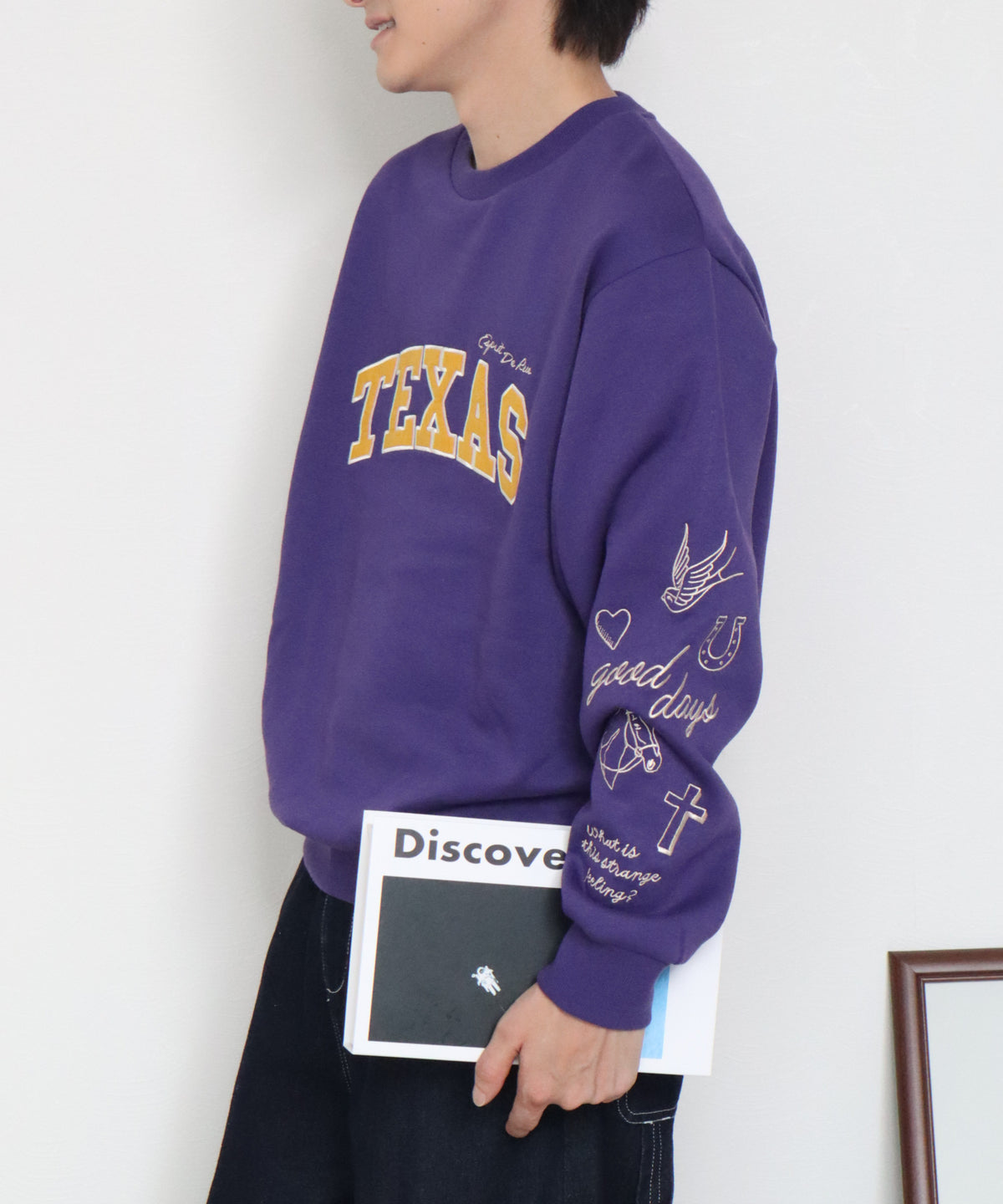 【裏起毛】袖刺繍カレッジロゴスウェット
