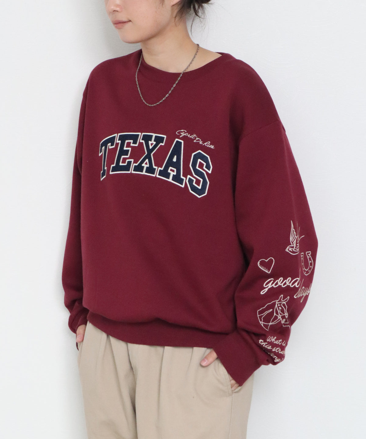 【裏起毛】袖刺繍カレッジロゴスウェット