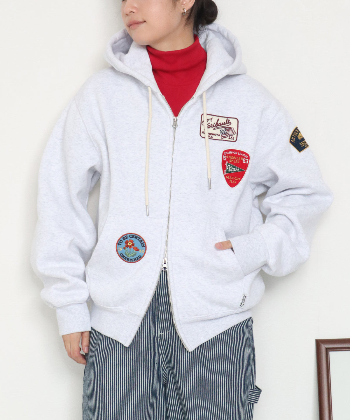 【裏起毛】ワッペン刺繍ジップパーカー
