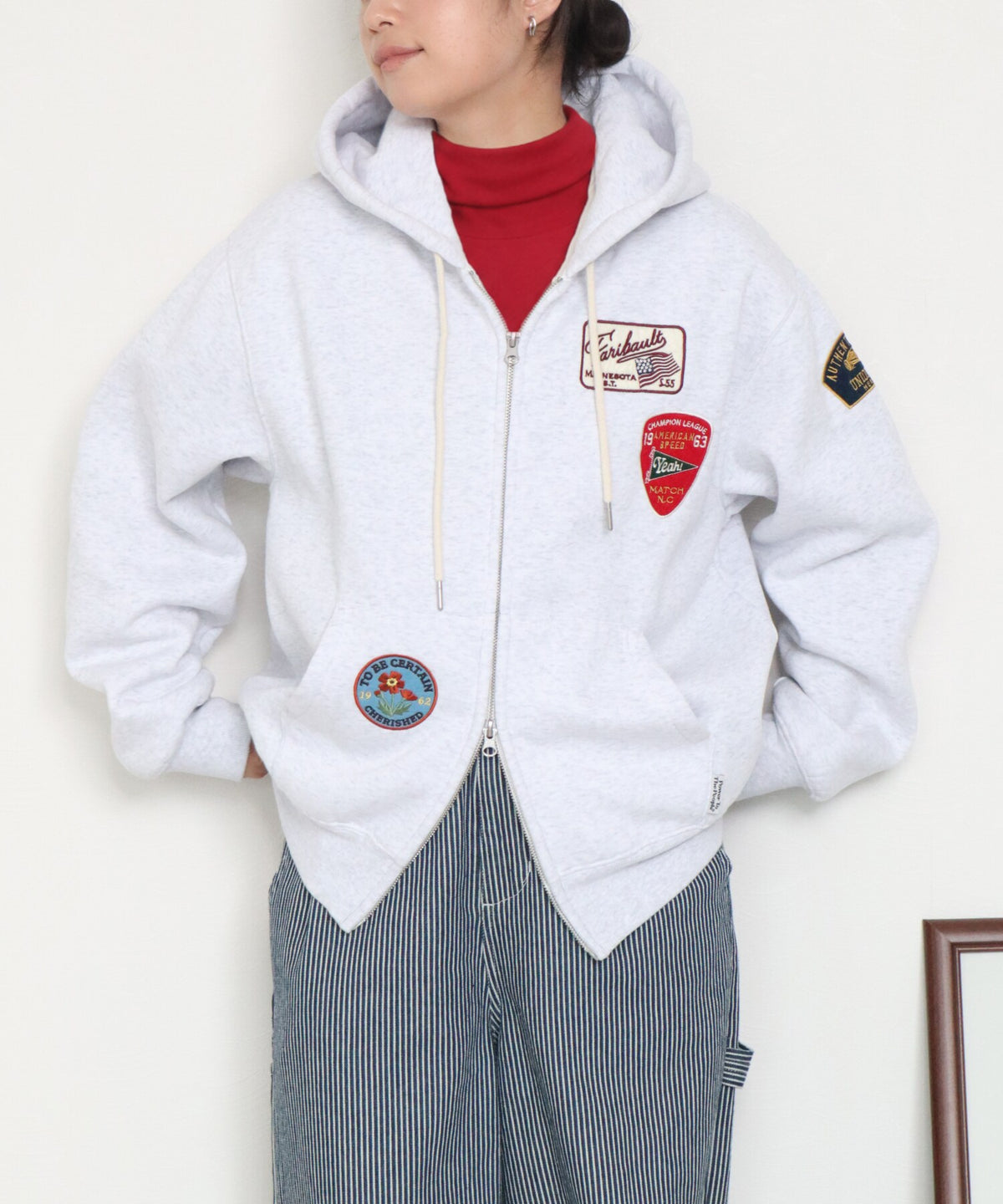 【裏起毛】ワッペン刺繍ジップパーカー